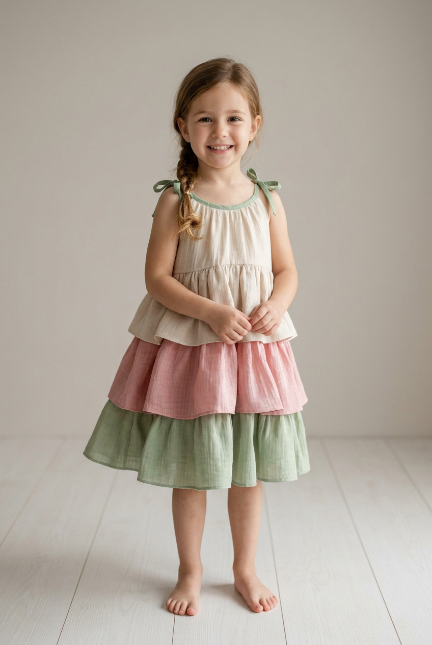 Vestido Infantil Tricolor